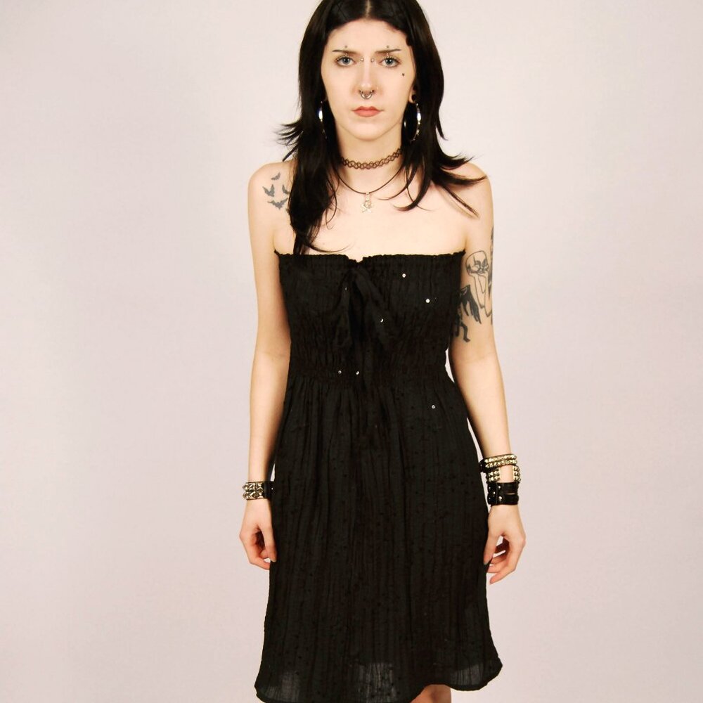 Y2K Sequin Tube Dress (M) medium black mini vintage beach cover up mcbling diva